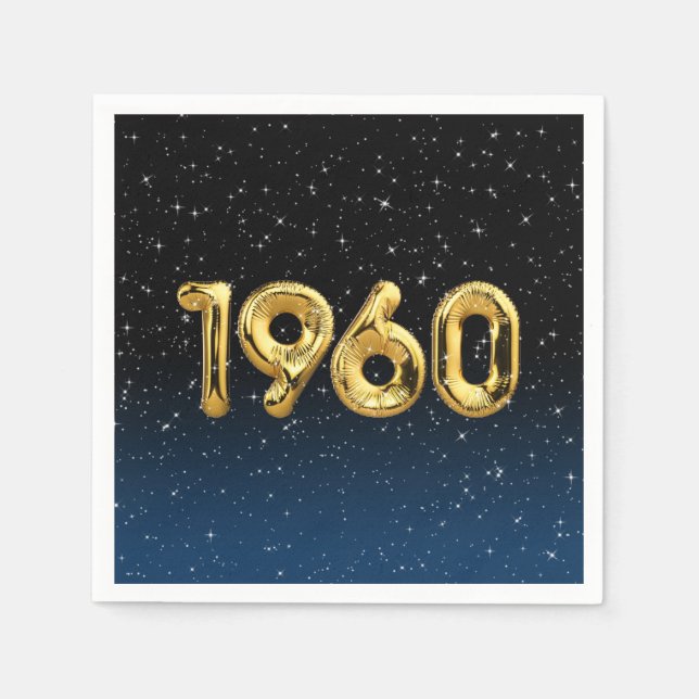 Serviette En Papier Balloons D'Anniversaire 1960 En Étoiles Serviettes (Devant)