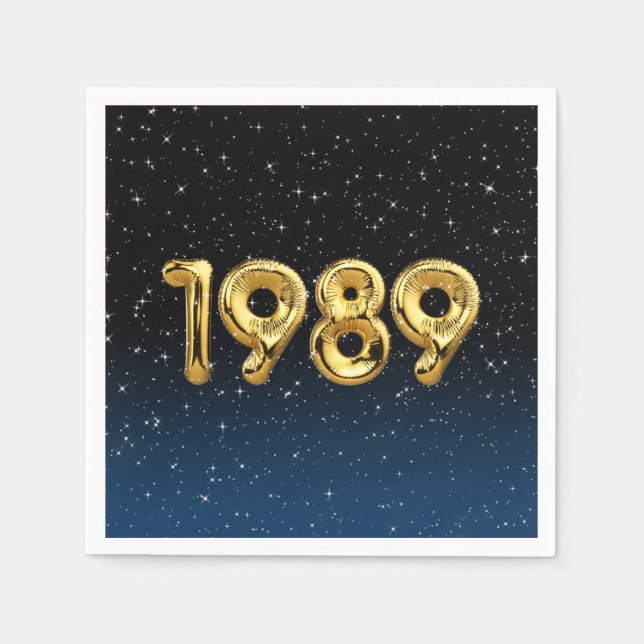 Serviette En Papier Balloons D'Anniversaire 1989 En Étoiles Serviettes (Devant)