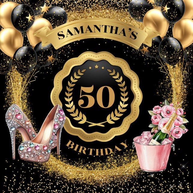 Serviette En Papier Balloons dorés 50e anniversaire de serviettes (Glamorous 50th Birthday Napkins Gold Balloons Sparkles)