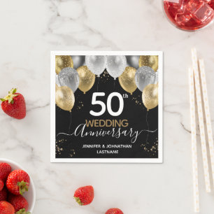 Serviette En Papier Balloons Or 50e Anniversaire serviettes