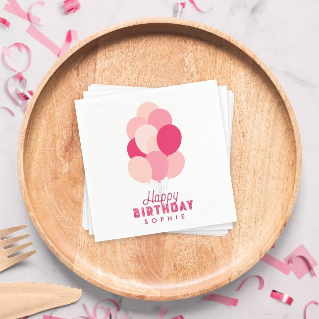 Serviette En Papier Balloons Roses Joyeux Anniversaire (Créateur téléchargé)