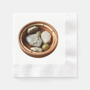Serviette En Papier Bambou rustique et bol de pierre