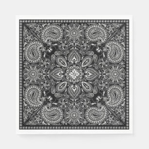 Serviette En Papier Bandana ornée noire et blanche