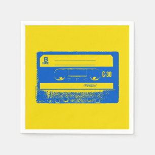 Serviette En Papier Bande de cassette bleu et jaune rétro