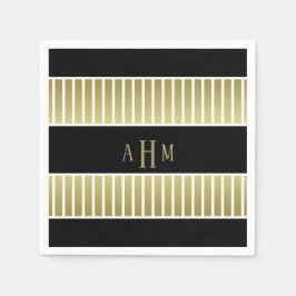 Serviette En Papier Bande de monogramme blanc d'or noir