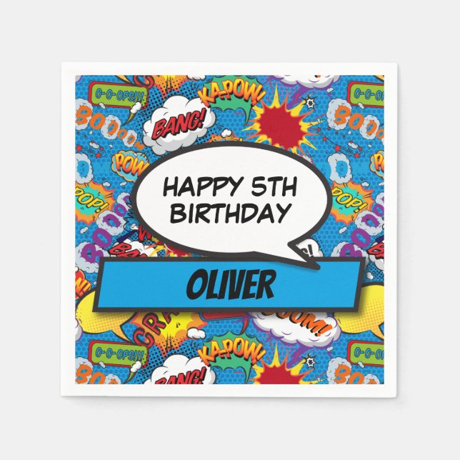 Serviette En Papier Bande dessinée Superhero fête d'anniversaire bleu (Devant)