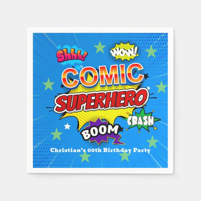 Serviette En Papier Bande dessinée Superhero Strip 00e fête d'annivers (Devant)