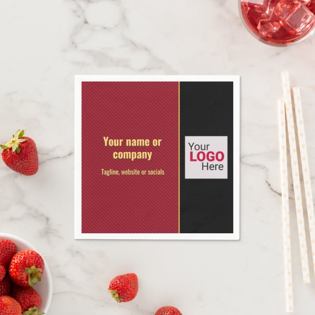 Serviette En Papier Bande intelligente rouge, noir et or - ajouter son (En situation)