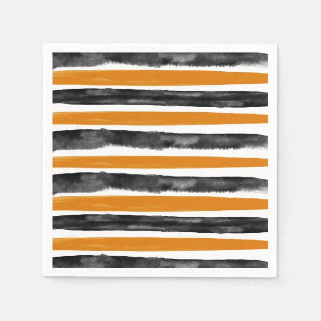 Serviette En Papier Bandes d'aquarelle d'Halloween noir et orange (Devant)