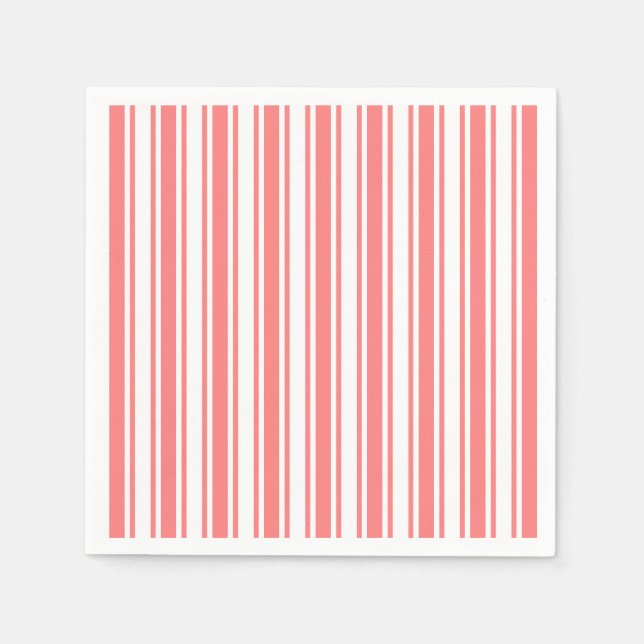 Serviette En Papier Bandes de bonbons corail et blanc (Devant)