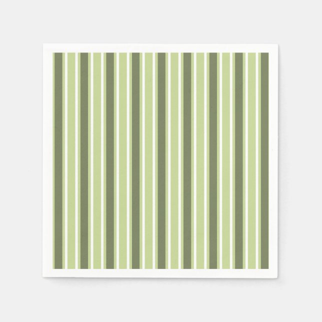 Serviette En Papier Bandes de bonbons d'olive et blanc (Devant)