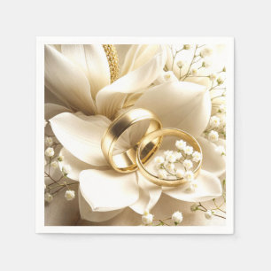 Serviette En Papier Bandes de Mariages d'or sur une fleur de Magnolia