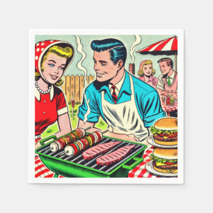 Serviette En Papier Bandes dessinées vintage Barbecue Couple