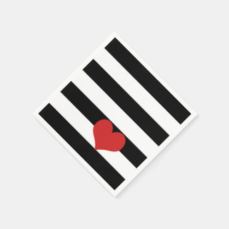 Serviette En Papier Bandes noires et blanches avec Coeur rouge