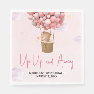 Serviette En Papier Baptême Bébé Montgolfière Rose en Vol
