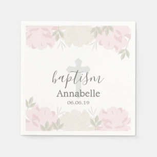 Serviette En Papier Baptême Bébé Pastel Pink Peonies