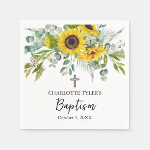 Serviette En Papier Baptême bohème Croix Tournesol & Eucalyptus
