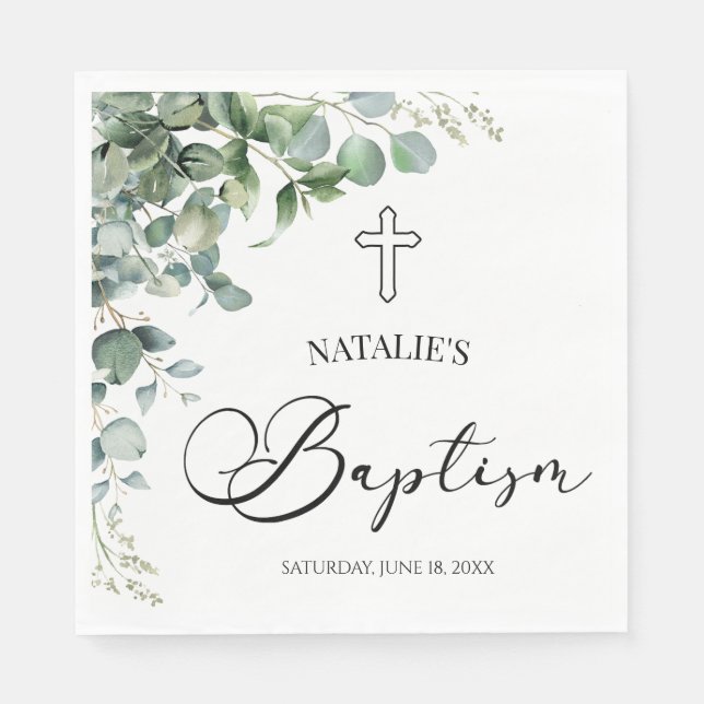 Serviette En Papier Baptême botanique Feuille d'Eucalyptus vert (Devant)