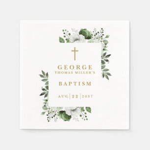 Serviette En Papier Baptême botanique moderne vert olive