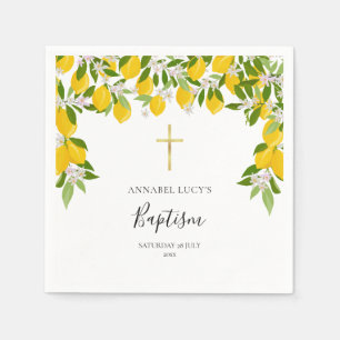Serviette En Papier Baptême Christening Citrons Fleur Floral