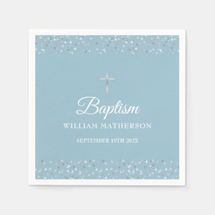 Serviette En Papier Baptême Christening Cœurs en Argent Moderne 