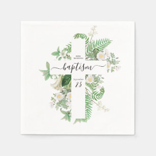 Serviette En Papier Baptême Christening Cross Green Genre Neutre