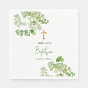 Serviette En Papier Baptême Christening Garçon fille Aquarelle Verdure