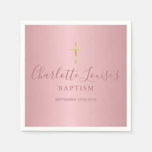 Serviette En Papier Baptême Christening Moderne Rose Gold Script Napki