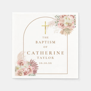 Serviette En Papier Baptême Christening Pampas Grass Floral