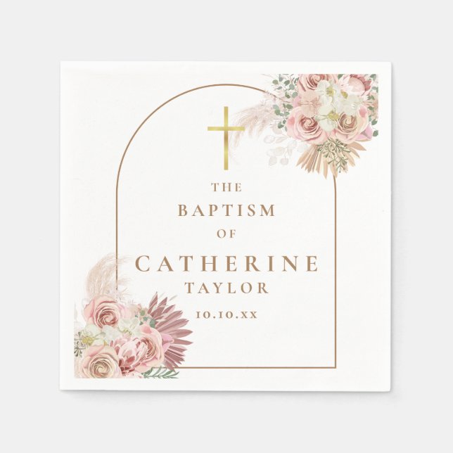 Serviette En Papier Baptême Christening Pampas Grass Floral (Devant)