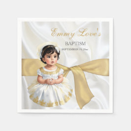 Serviette En Papier Baptême de bébé fille tenue de baptême blanc et or