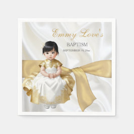 Serviette En Papier Baptême de bébé fille tenue de baptême blanc et or