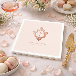 Serviette En Papier Baptême de fille élégant croix en or rose dans un 