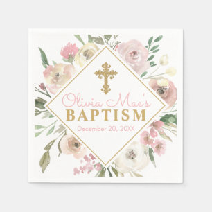 Serviette En Papier Baptême de fille en fleurs de rose