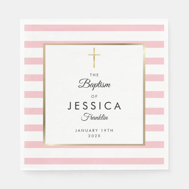 Serviette En Papier Baptême de la croix d'or rose (Devant)