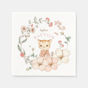Serviette En Papier Baptême de la fille des Fleurs de chats Vintages