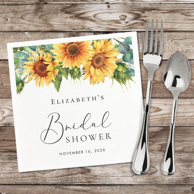 Serviette En Papier Baptême de mariage aquarelle au tournesol et à l'e (Créateur téléchargé)