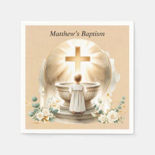 Serviette En Papier Baptême dorée Bébé Garçon Christening Baptême