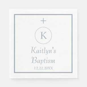 Serviette En Papier Baptême Dusty Blue Monogrammes Nom personnalisé Co