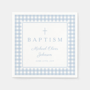 Serviette En Papier Baptême élégant de garçon à carreaux bleu bébé