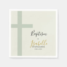 Baptême élégant vert sauge or croix minimale