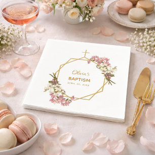 Serviette En Papier Baptême Fille Fleurs Orchidées Géométrique Moderne