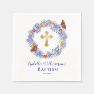 Serviette En Papier Baptême Fleur Bleue Sauvage & Papillon  Serviettes