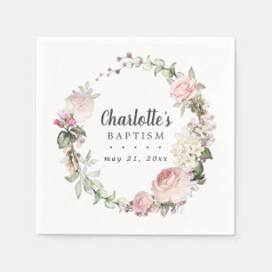 Serviette En Papier Baptême floral rose et blanc rustique