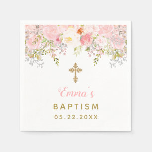 Serviette En Papier Baptême floral serviettes personnalisées