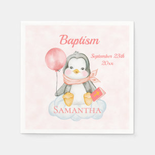 Serviette En Papier Baptême mignon Aquarelle Bébé Pingouin Papier rose