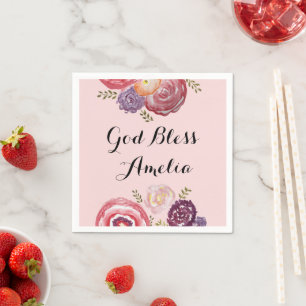 Serviette En Papier Baptême personnalisé Dieu béni Fleur rose