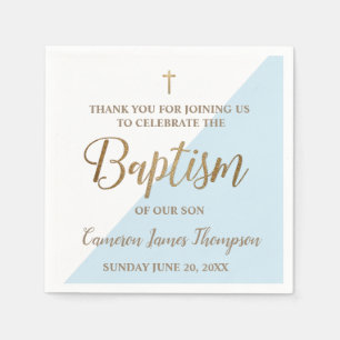 Serviette En Papier Baptême personnalisé d'or bleu et blanc