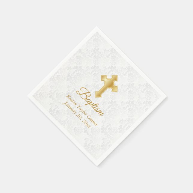 Serviette En Papier Baptême personnalisé en blanc et or (Coin)