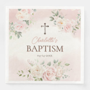 Serviette En Papier Baptême personnalisé Roses roses roses